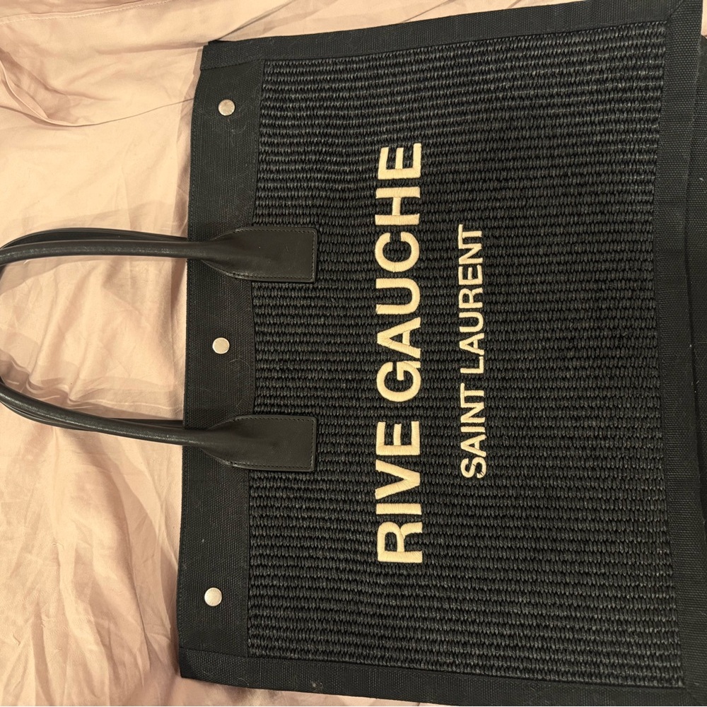 Large Saint Laurent Black and Gold Rive Gauche Tote